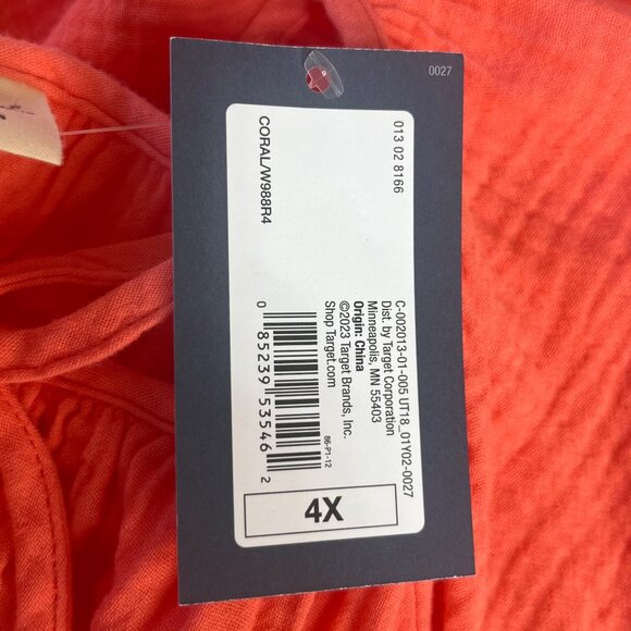 Universal Thread Womens Peasant Blouse Boho Coral Size 4X New - Picture 9 of 9